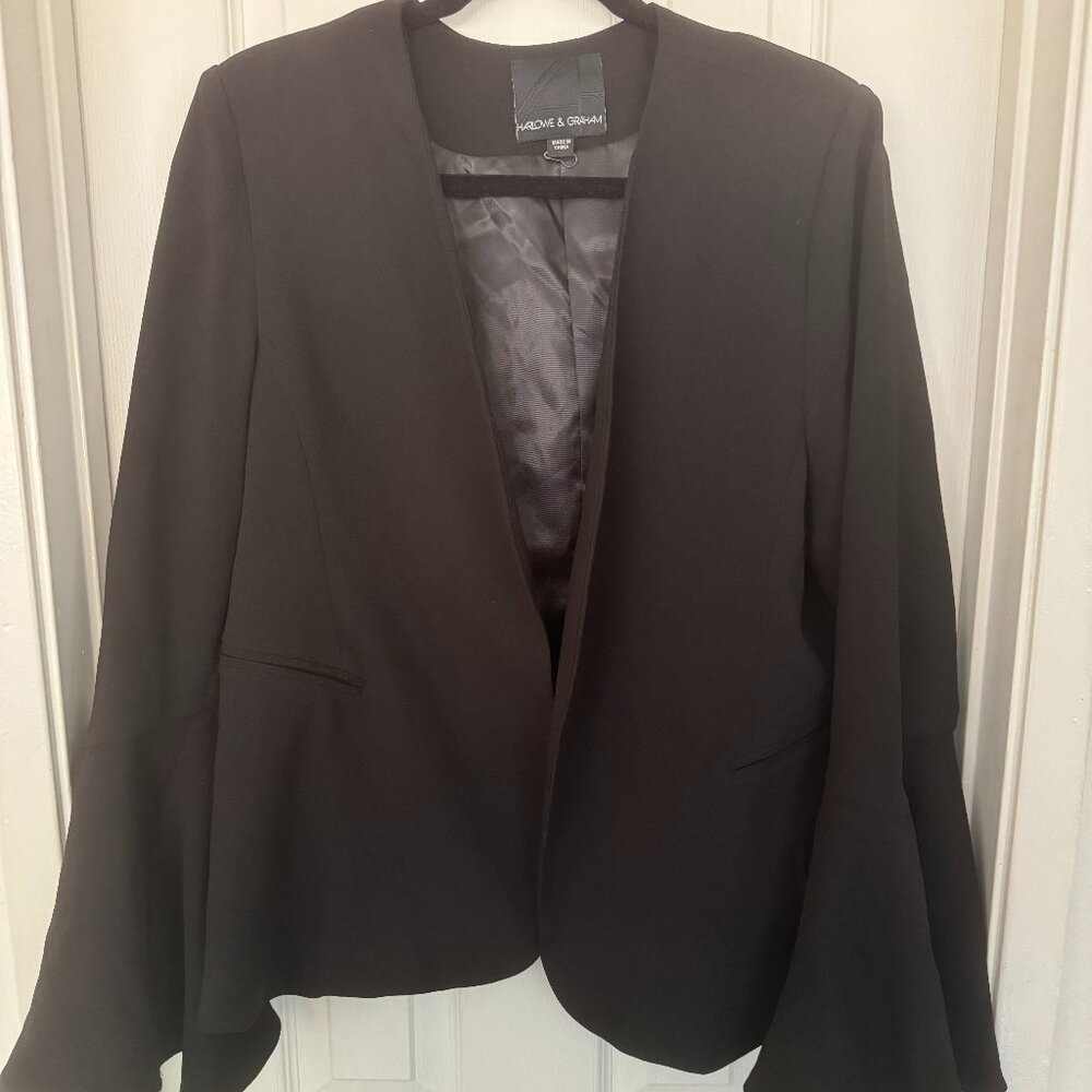 EUC, Harlowe & Graham Bell Sleeve Blazer Flare Sleeves, Black, Women's Size XL